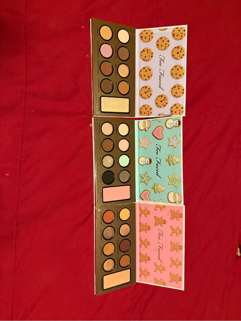 Too Faced Holiday Mini Eyeshadow Palette Set Pink, Mint & Cookie Designs new